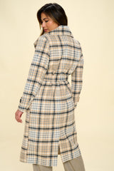 Coalition LA Double-Breasted Plaid Coat with Belt - Vegan Wool Fashion Outerwear