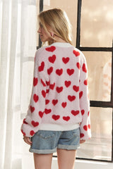 ADORA Women's Fuzzy Heart Button Down Cardigan - Cozy & Stylish Layering Piece