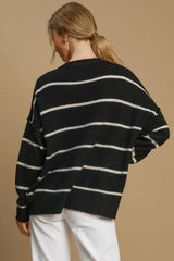 Umgee Wool Blend Striped Sweater - Cozy Round Neck Winter Essential