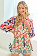 First Love Full Size Floral Satin Button-Down Shirt - Elegant & Versatile