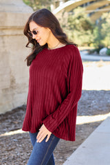 Basic Bae Full Size Ribbed Round Neck Long Sleeve Knit Top - Stylish & Comfortable