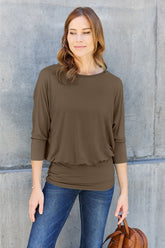 Trendy Batwing Sleeve Round Neck Top - Basic Bae Collection