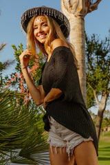 BiBi V-Neck Short Sleeve Knit Top - Elegant & Comfortable Sweater