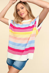 Haptics Women's Striped Side Slit Knit Top - Versatile Short Sleeve Style
