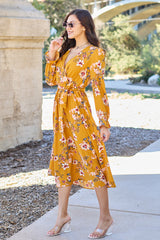 Elegant Floral Tie Back Flounce Sleeve Maxi Dress - Double Take Collection
