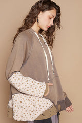 POL Floral Patchwork Distressed Hoodie with Drawstring and Pockets - Unique Style & Comfort
