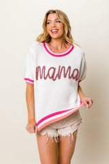 BiBi MAMA Women's Contrast Trim Short Sleeve Sweater - Chic & Versatile