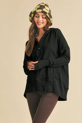 Aemi+Co Cotton Hoodie with Half Snap & Dropped Shoulders - Relaxed Fit