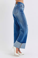 Judy Blue Women's Distressed High Waist Wide Leg Jeans - Trendy Denim with Edge
