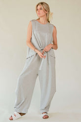 Davi & Dani Women's Drawstring Hem Round Neck Tank & Pants Set - Casual & Trendy Two-Piece Outfit