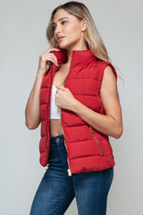 Snobbish Women's Zip-Up Turtleneck Vest with Functional Pockets