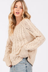 SAGE + FIG Women's Cable-Knit Long Sleeve Oversized Sweater - Cozy Knit Fashion