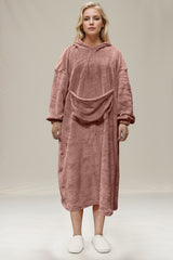 Double Take Full Size Hooded Midi Lounge Dress with Pockets - Comfortable and Stylish