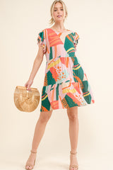And The Why Printed Double Ruffle Sleeve Dress - Flirty & Feminine Style