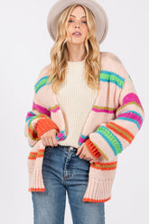 SAGE + FIG Women's Rainbow Striped Knit Cardigan - Stylish Open Front