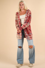 VERY J Women's Fuzzy Plaid Hooded Jacket - Stylish Long Sleeve Winter Wear