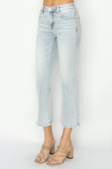 RISEN Mid Rise Cropped Flare Jeans - Trendy and Comfortable Women's Denim