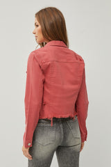 RISEN Raw Hem Button-Up Cropped Denim Jacket – Trendy & Versatile Style