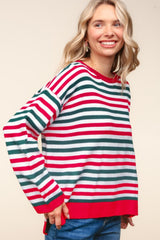 Haptics Women's Full Size Striped Knit Top with Contrast Side Slits