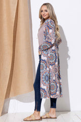 Elegant Printed Kimono Cardigan for Women - Open Front & Longline