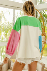 BiBi Women's Color Block Patched Long Sleeve Top with Exposed Seams