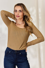 Basic Bae Women’s Ribbed Long Sleeve T-Shirt - Full Size | Comfortable & Stretchy