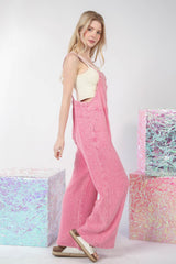 VERY J Vintage-Inspired Texture Washed Wide Leg Cotton Overalls