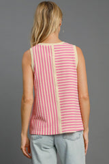 Umgee Women's Striped Textured Round Neck Tank Top - Stylish Casual Essential