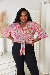 Chic Tie Hem V-Neck Three-Quarter Sleeve Women's Blouse
