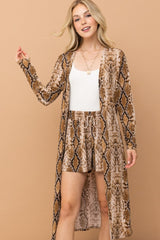 And The Why Women's Snake Print Kimono Longline Cardigan - Open Front, Lightweight & Stylish