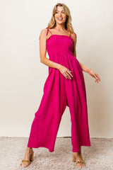 Chic BiBi Texture Smocked Sleeveless Jumpsuit - Versatile Cotton Outfit