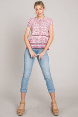 Chic Print Ruffle Sleeve Rayon Blouse - Cotton Bleu by Nu Lab
