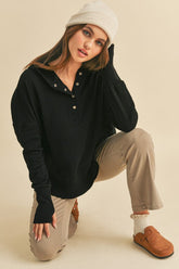 Aemi+Co Cotton Hoodie with Half Snap & Dropped Shoulders - Relaxed Fit