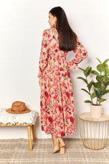 Elegant Double Take Floral Frill Trim Flounce Sleeve Maxi Dress