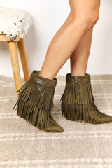 Legend Women's Vegan Suede Tassel Wedge Heel Ankle Booties