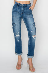 RISEN Women's High Rise Cargo Jeans - Trendy, Comfortable, and Versatile