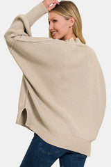 Zenana Side Slit Oversize Sweater - Trendy & Comfortable Knitwear
