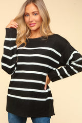 Haptics Full Size Striped Contrast Side Slit Sweater - Stylish & Versatile Knitwear