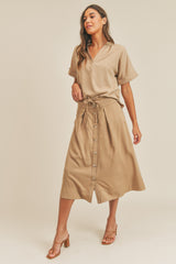 Chic MABLE Short Sleeve Top & Button Down Midi Skirt Set for Effortless Elegance