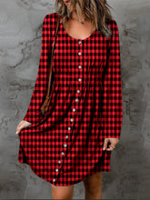 Double Take Plaid Round Neck Long Sleeve Mini Dress with A-Line Hem