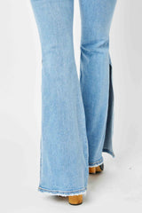Judy Blue Women's Mid Rise Raw Hem Flare Jeans - Light Wash