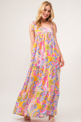 Trendy Printed Tie Shoulder Tiered Maxi Dress for Summer Events