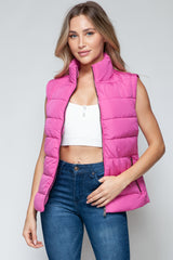 Women's Zip-Up Turtleneck Vest with Pockets - Cozy Lined Polyester
