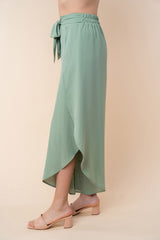 Chic White Birch High-Waisted Woven Pants with Elegant Tulip Hem