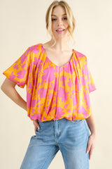 Trendy Printed Satin Bubble Hem Top by And The Why - Chic & Versatile Fashion