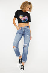 Kancan Women's Trendy Mid Rise Distressed Straight Leg Jeans - Versatile Denim Fashion