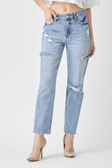 RISEN Distressed Slim Cropped Jeans - Trendy Denim for Modern Fashion