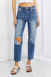 RISEN Full Size Emily High Rise Relaxed Distressed Cropped Jeans