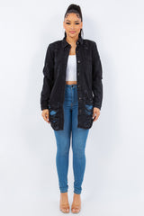 American Bazi Distressed Long Sleeve Denim Jacket - Trendy Button-Up Design