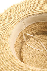 Stylish Sun Protection Raffia Hat with Adjustable Strap - Raw Hem Design